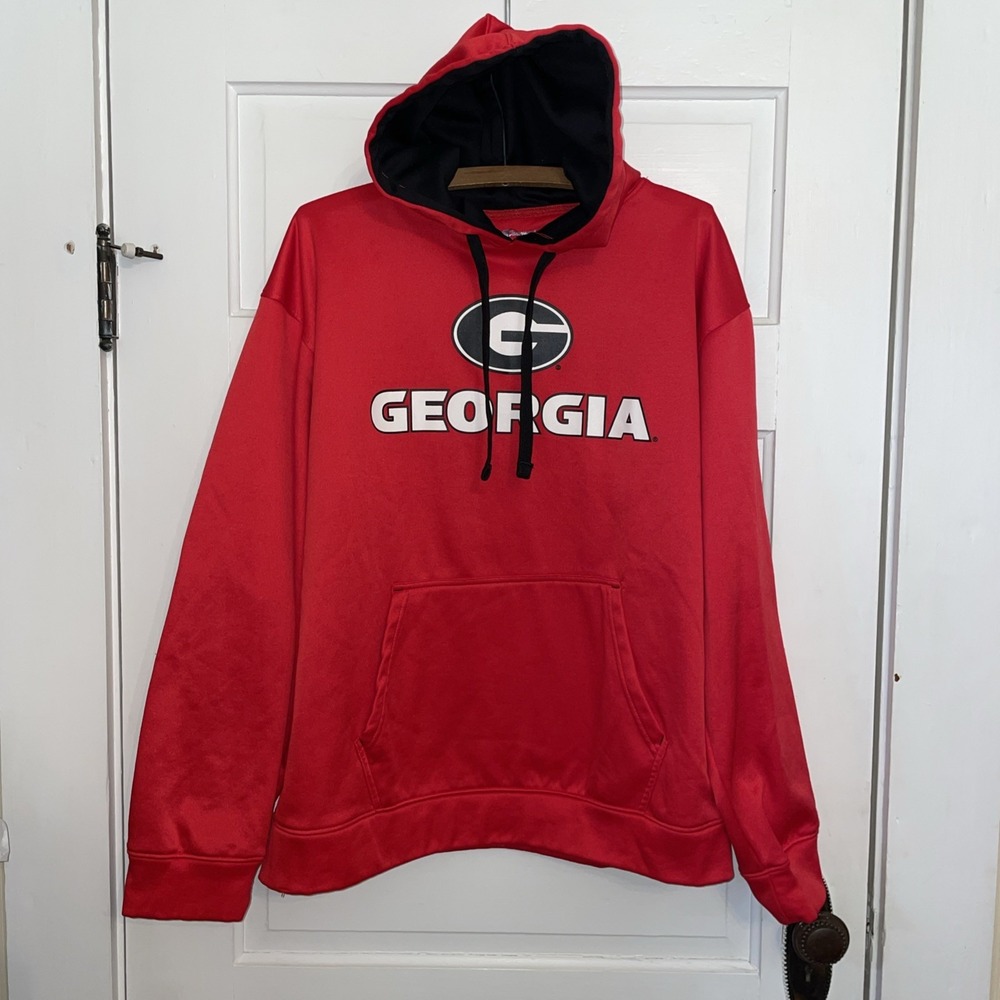 Champion Authentic Athletic Wear Red Hooded Drawstring Sweatshirt Georgia Large